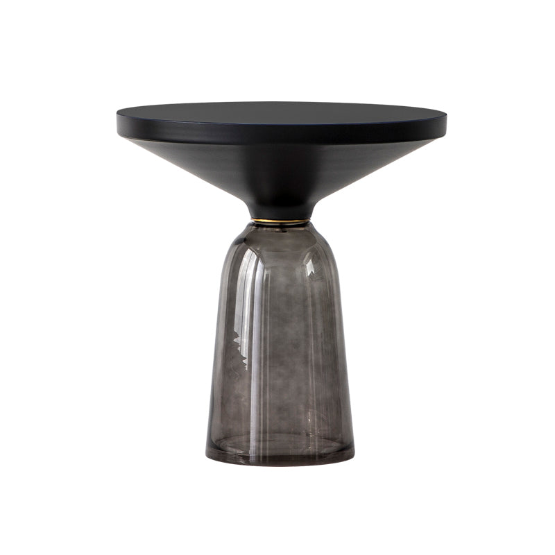 Round Glass Top Side End Table Modern Pedestal End Table for Living Room 20"L x 20"W x 21"H Black Gray Clearhalo 'Coffee & Accent Tables' 'End & Side Tables' 'end_side_table' 'end_side_tables' 'furn' 'furn_end_side_tables' 'Furniture' 'furniture_end_side_table' 'Living Room Furniture' 5028550
