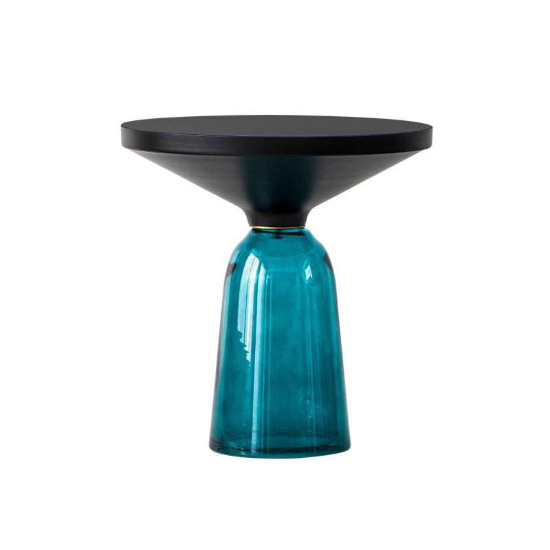 Round Glass Top Side End Table Modern Pedestal End Table for Living Room 20"L x 20"W x 21"H Black Blue Clearhalo 'Coffee & Accent Tables' 'End & Side Tables' 'end_side_table' 'end_side_tables' 'furn' 'furn_end_side_tables' 'Furniture' 'furniture_end_side_table' 'Living Room Furniture' 5028552