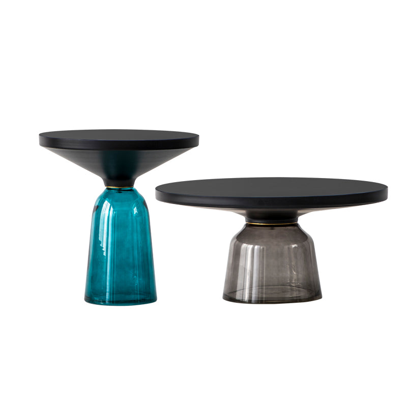 Round Glass Top Side End Table Modern Pedestal End Table for Living Room Clearhalo 'Coffee & Accent Tables' 'End & Side Tables' 'end_side_table' 'end_side_tables' 'furn' 'furn_end_side_tables' 'Furniture' 'furniture_end_side_table' 'Living Room Furniture' 5028555