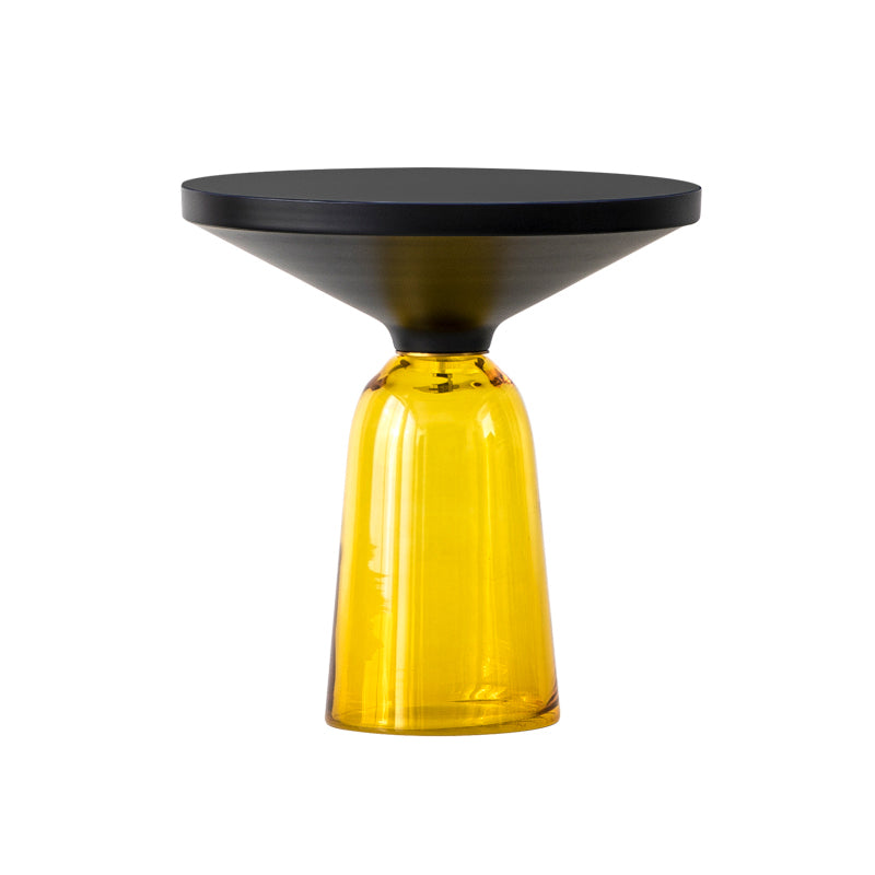 Round Glass Top Side End Table Modern Pedestal End Table for Living Room 20"L x 20"W x 21"H Black Yellow Clearhalo 'Coffee & Accent Tables' 'End & Side Tables' 'end_side_table' 'end_side_tables' 'furn' 'furn_end_side_tables' 'Furniture' 'furniture_end_side_table' 'Living Room Furniture' 5028556