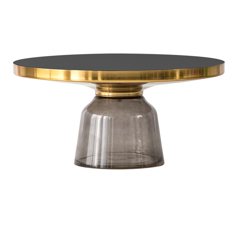 Round Glass Top Side End Table Modern Pedestal End Table for Living Room 30"L x 30"W x 14"H Gold Gray Clearhalo 'Coffee & Accent Tables' 'End & Side Tables' 'end_side_table' 'end_side_tables' 'furn' 'furn_end_side_tables' 'Furniture' 'furniture_end_side_table' 'Living Room Furniture' 5028558