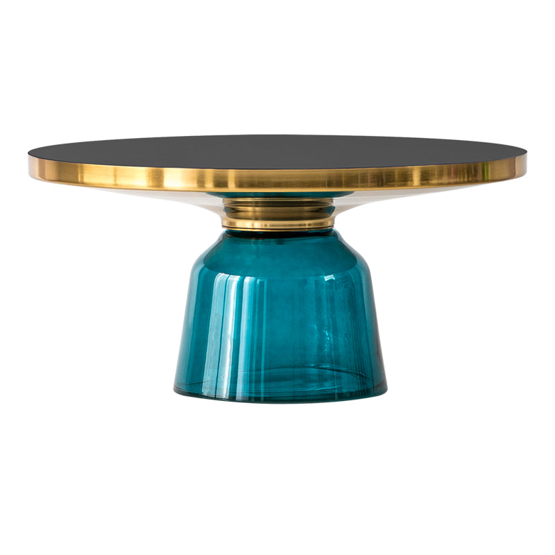 Round Glass Top Side End Table Modern Pedestal End Table for Living Room 30"L x 30"W x 14"H Gold Blue Clearhalo 'Coffee & Accent Tables' 'End & Side Tables' 'end_side_table' 'end_side_tables' 'furn' 'furn_end_side_tables' 'Furniture' 'furniture_end_side_table' 'Living Room Furniture' 5028560