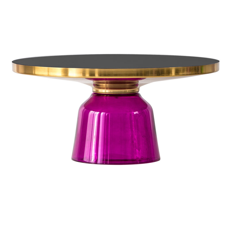 Round Glass Top Side End Table Modern Pedestal End Table for Living Room 30"L x 30"W x 14"H Gold Red Clearhalo 'Coffee & Accent Tables' 'End & Side Tables' 'end_side_table' 'end_side_tables' 'furn' 'furn_end_side_tables' 'Furniture' 'furniture_end_side_table' 'Living Room Furniture' 5028563