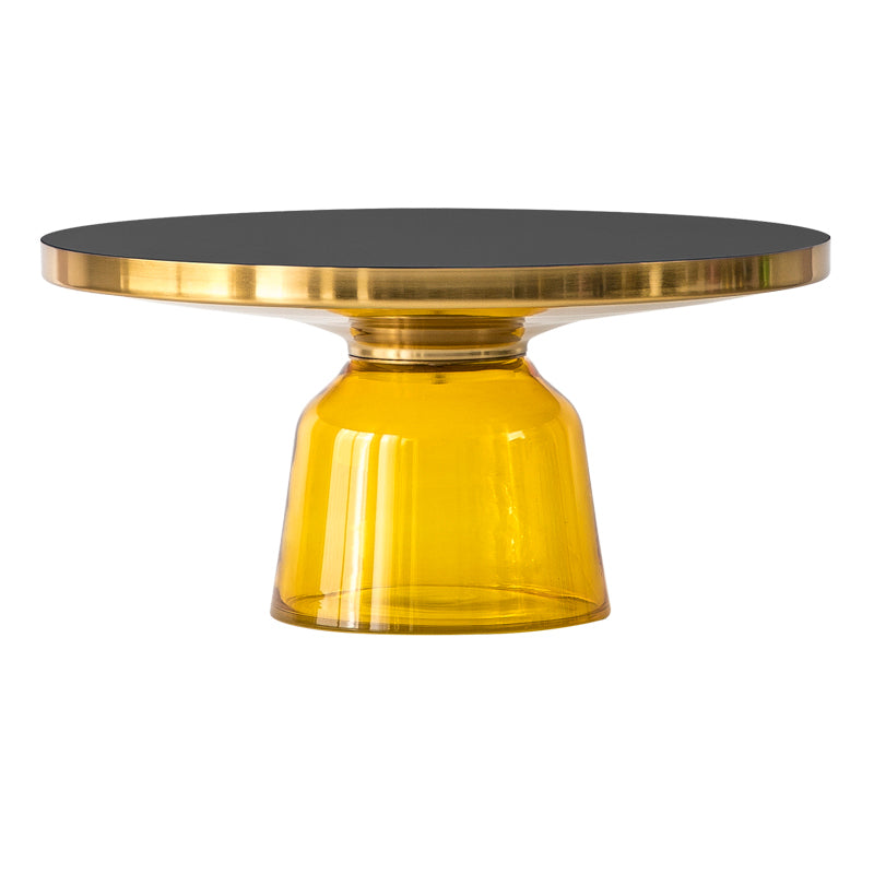 Round Glass Top Side End Table Modern Pedestal End Table for Living Room 30"L x 30"W x 14"H Gold Yellow Clearhalo 'Coffee & Accent Tables' 'End & Side Tables' 'end_side_table' 'end_side_tables' 'furn' 'furn_end_side_tables' 'Furniture' 'furniture_end_side_table' 'Living Room Furniture' 5028564