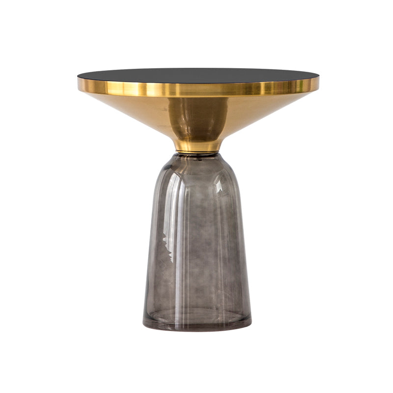 Round Glass Top Side End Table Modern Pedestal End Table for Living Room 20"L x 20"W x 21"H Gold Gray Clearhalo 'Coffee & Accent Tables' 'End & Side Tables' 'end_side_table' 'end_side_tables' 'furn' 'furn_end_side_tables' 'Furniture' 'furniture_end_side_table' 'Living Room Furniture' 5028565