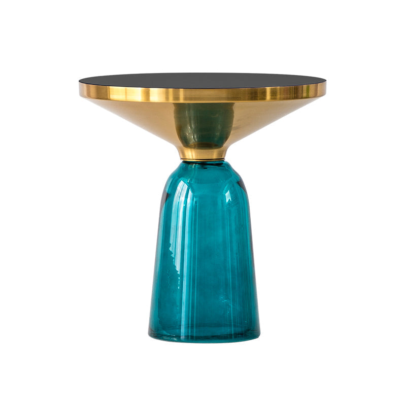 Round Glass Top Side End Table Modern Pedestal End Table for Living Room 20"L x 20"W x 21"H Gold Blue Clearhalo 'Coffee & Accent Tables' 'End & Side Tables' 'end_side_table' 'end_side_tables' 'furn' 'furn_end_side_tables' 'Furniture' 'furniture_end_side_table' 'Living Room Furniture' 5028566