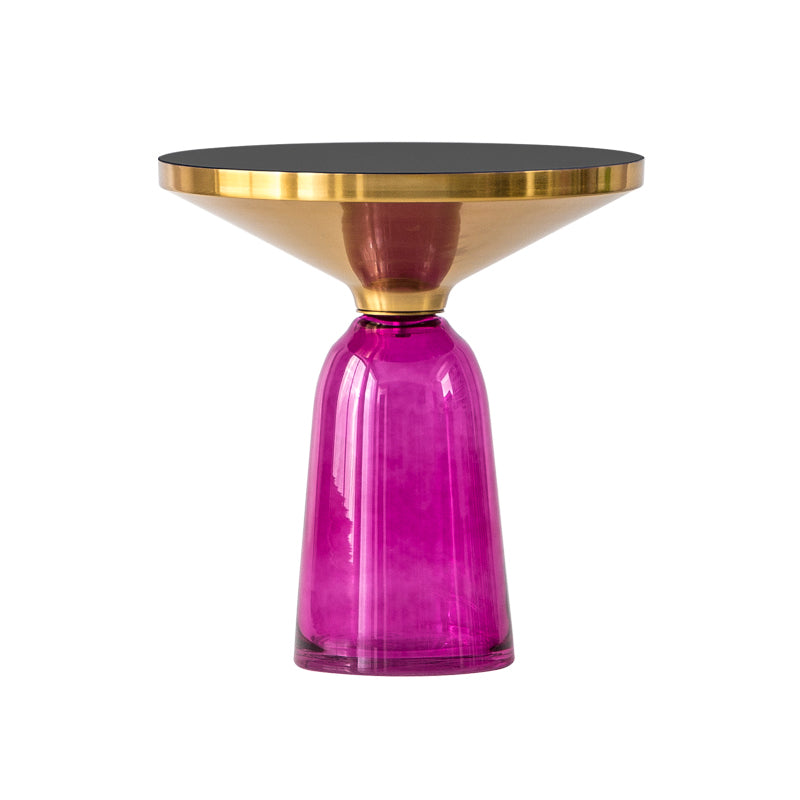 Round Glass Top Side End Table Modern Pedestal End Table for Living Room 20"L x 20"W x 21"H Gold Red Clearhalo 'Coffee & Accent Tables' 'End & Side Tables' 'end_side_table' 'end_side_tables' 'furn' 'furn_end_side_tables' 'Furniture' 'furniture_end_side_table' 'Living Room Furniture' 5028567