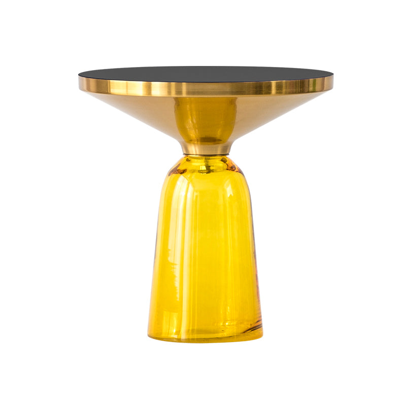 Round Glass Top Side End Table Modern Pedestal End Table for Living Room 20"L x 20"W x 21"H Gold Yellow Clearhalo 'Coffee & Accent Tables' 'End & Side Tables' 'end_side_table' 'end_side_tables' 'furn' 'furn_end_side_tables' 'Furniture' 'furniture_end_side_table' 'Living Room Furniture' 5028568