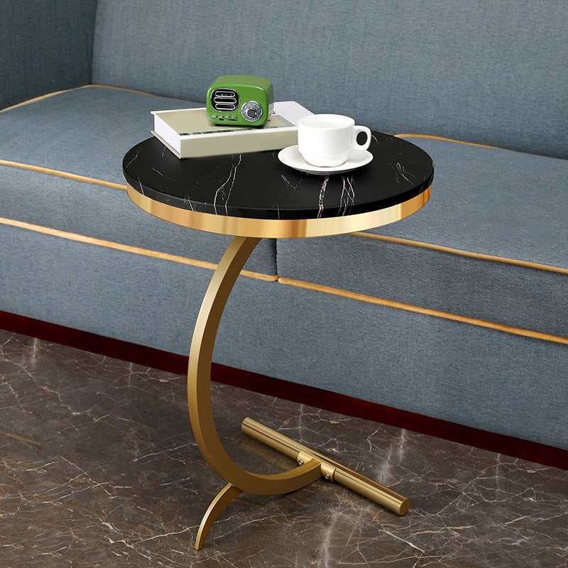 Round Side Wood Top End Table Abstract Sofa Side End Table for Living Room Gold Black Clearhalo 'Coffee & Accent Tables' 'End & Side Tables' 'end_side_table' 'end_side_tables' 'furn' 'furn_end_side_tables' 'Furniture' 'furniture_end_side_table' 'Living Room Furniture' 5028571