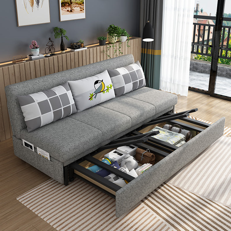 Contemporary Armless Cotton Blend Sofa Bed in Grey with Storage Clearhalo 'furn' 'furn_sofas' 'Furniture' 'furniture_sofas' 'Living Room Furniture' 'Sofa' 'sofas' 5028597