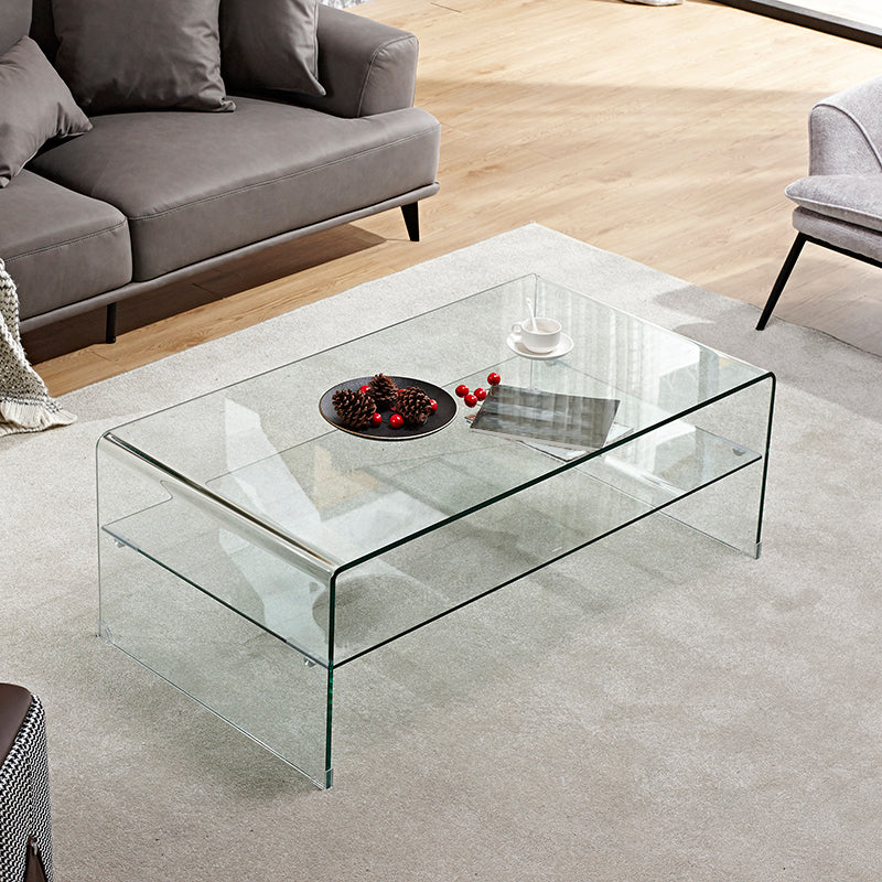 Sled Single Coffee Table Glass Modern Black/White Rectangular Cocktail Table Clear Clearhalo 'Coffee & Accent Tables' 'Coffee Tables' 'coffee_tables' 'furn' 'furn_coffee_tables' 'Furniture' 'furniture_coffee_tables' 'Living Room Furniture' 5028617