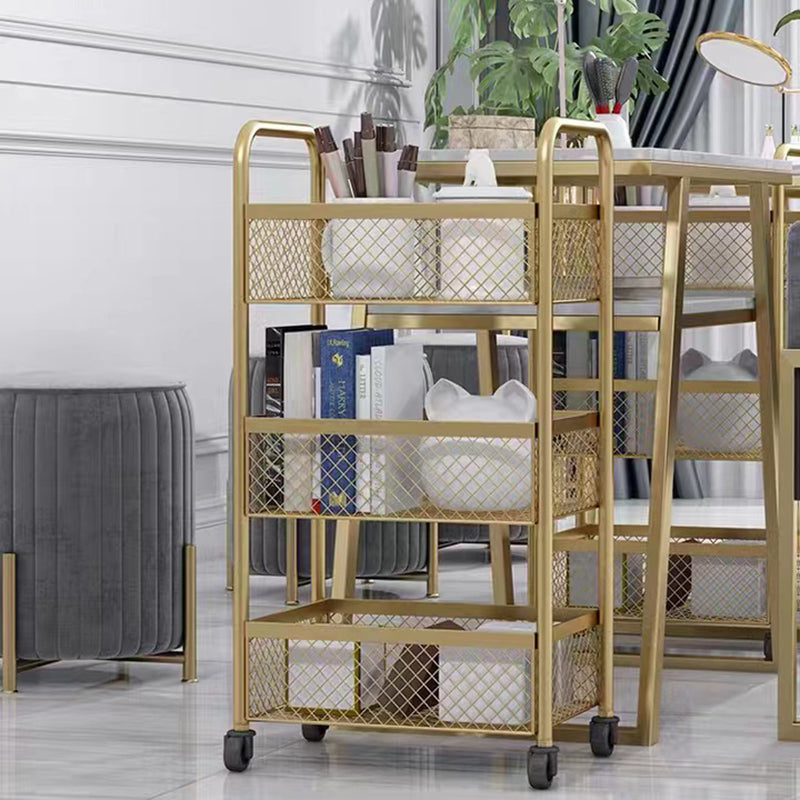 Glam Style Standard Bookcase Metal Vertical Bookshelf with Wheels Clearhalo 'Bookcases' 'furn' 'furn_bookcases' 'Furniture' 'furniture_bookcases' 'Office Furniture' 5029352