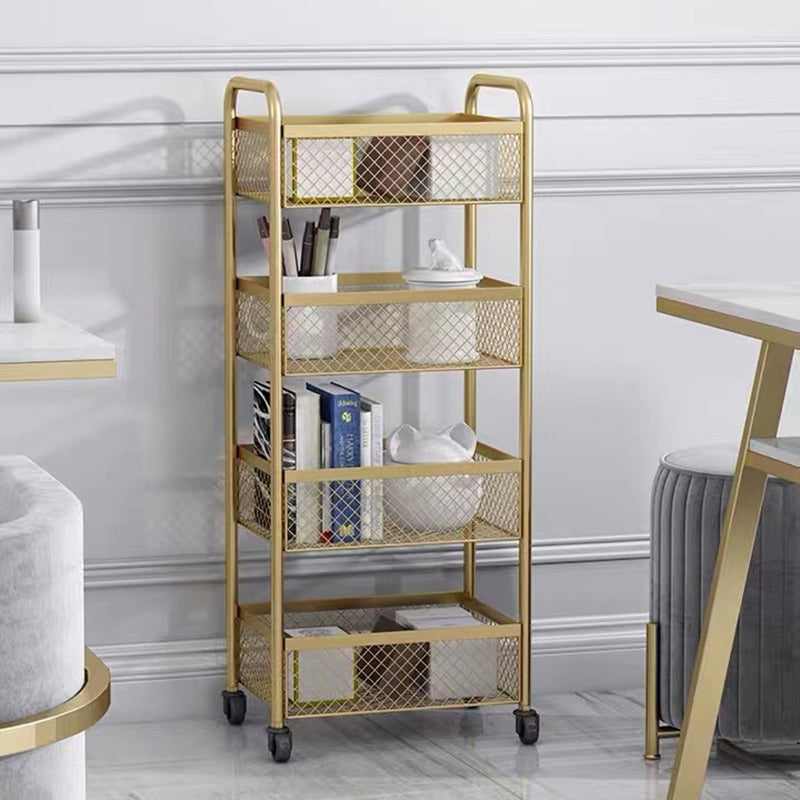 Glam Style Standard Bookcase Metal Vertical Bookshelf with Wheels Clearhalo 'Bookcases' 'furn' 'furn_bookcases' 'Furniture' 'furniture_bookcases' 'Office Furniture' 5029354