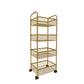 Glam Style Standard Bookcase Metal Vertical Bookshelf with Wheels 13.8"L x 9.8"W x 35.4"H Gold Clearhalo 'Bookcases' 'furn' 'furn_bookcases' 'Furniture' 'furniture_bookcases' 'Office Furniture' 5029366