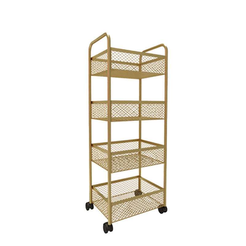 Glam Style Standard Bookcase Metal Vertical Bookshelf with Wheels 13.8"L x 9.8"W x 35.4"H Gold Clearhalo 'Bookcases' 'furn' 'furn_bookcases' 'Furniture' 'furniture_bookcases' 'Office Furniture' 5029366