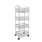 Glam Style Standard Bookcase Metal Vertical Bookshelf with Wheels 13.8"L x 9.8"W x 35.4"H Silver Clearhalo 'Bookcases' 'furn' 'furn_bookcases' 'Furniture' 'furniture_bookcases' 'Office Furniture' 5029368