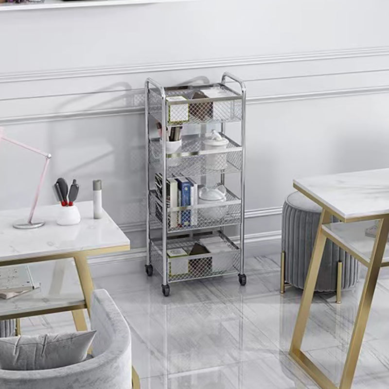 Glam Style Standard Bookcase Metal Vertical Bookshelf with Wheels Clearhalo 'Bookcases' 'furn' 'furn_bookcases' 'Furniture' 'furniture_bookcases' 'Office Furniture' 5029372