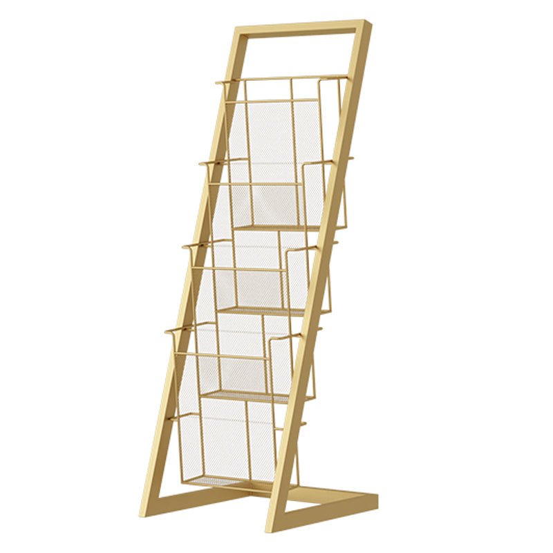 Closed Back Ladder Bookcase Glam Style Metal Book Shelf for Home Office 13"L x 13"W x 36.6"H Gold Clearhalo 'Bookcases' 'furn' 'furn_bookcases' 'Furniture' 'furniture_bookcases' 'Office Furniture' 5029405