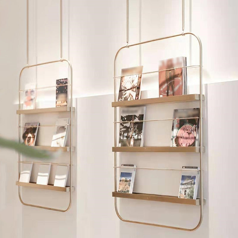 Metal Floating Bookcase Gold Color Wall Mounted Shelf for Home Office Clearhalo 'Bookcases' 'furn' 'furn_bookcases' 'Furniture' 'furniture_bookcases' 'Office Furniture' 5029428