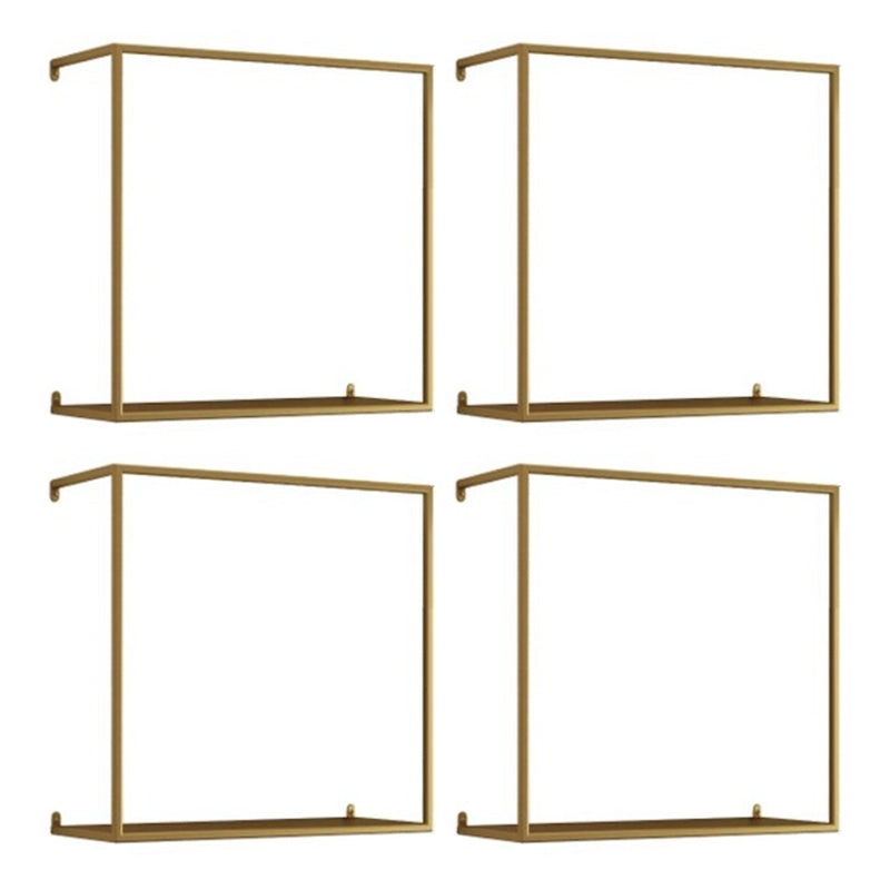 Metal Floating Bookcase Modern Style Wall Mounted Bookshelf for Home Office 15.7"L x 7.1"W x 15.7"H Gold 4 Piece Set Clearhalo 'Bookcases' 'furn' 'furn_bookcases' 'Furniture' 'furniture_bookcases' 'Office Furniture' 5029494