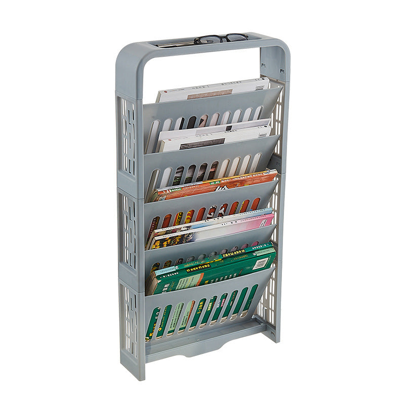Contemporary Plastic Geometric Bookshelf Closed Back Bookshelf for Classroom 14.4"L x 3.9"W x 27.8"H Grey Clearhalo 'Bookcases' 'furn' 'furn_bookcases' 'Furniture' 'furniture_bookcases' 'Office Furniture' 5029708