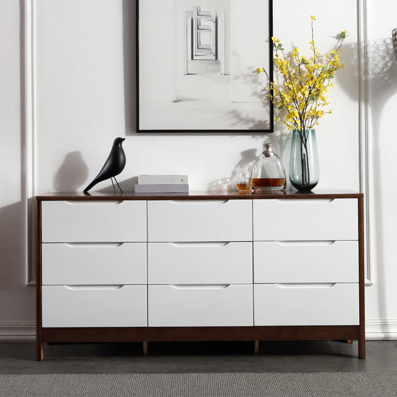 Rubber Wood Living Room Sideboard Cabinet Modern Buffet Server Cabinet with Drawer 59"L x 16"W x 30"H Walnut White Clearhalo 'buffet_sideboard' 'Buffets & Sideboards' 'furn' 'furn_buffet_sideboard' 'Furniture' 'furniture_buffet_sideboard' 'Kitchen & Dining Furniture' 5029866