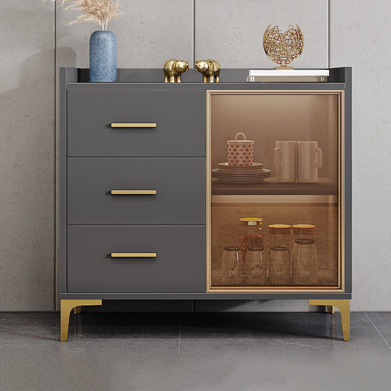 Modern Engineered Wood Sideboard Adjustable Shelving Server with Stone for Dining Room 31"L x 16"W x 35"H Grey Clearhalo 'buffet_sideboard' 'Buffets & Sideboards' 'furn' 'furn_buffet_sideboard' 'Furniture' 'furniture_buffet_sideboard' 'Kitchen & Dining Furniture' 5029917