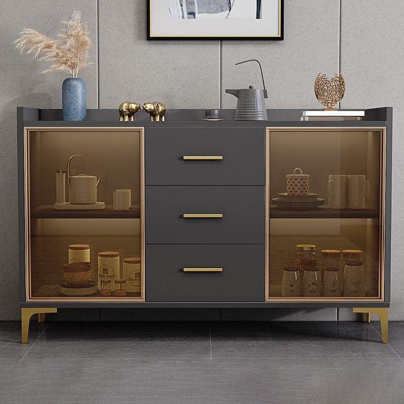 Modern Engineered Wood Sideboard Adjustable Shelving Server with Stone for Dining Room 47"L x 16"W x 35"H Grey Clearhalo 'buffet_sideboard' 'Buffets & Sideboards' 'furn' 'furn_buffet_sideboard' 'Furniture' 'furniture_buffet_sideboard' 'Kitchen & Dining Furniture' 5029919