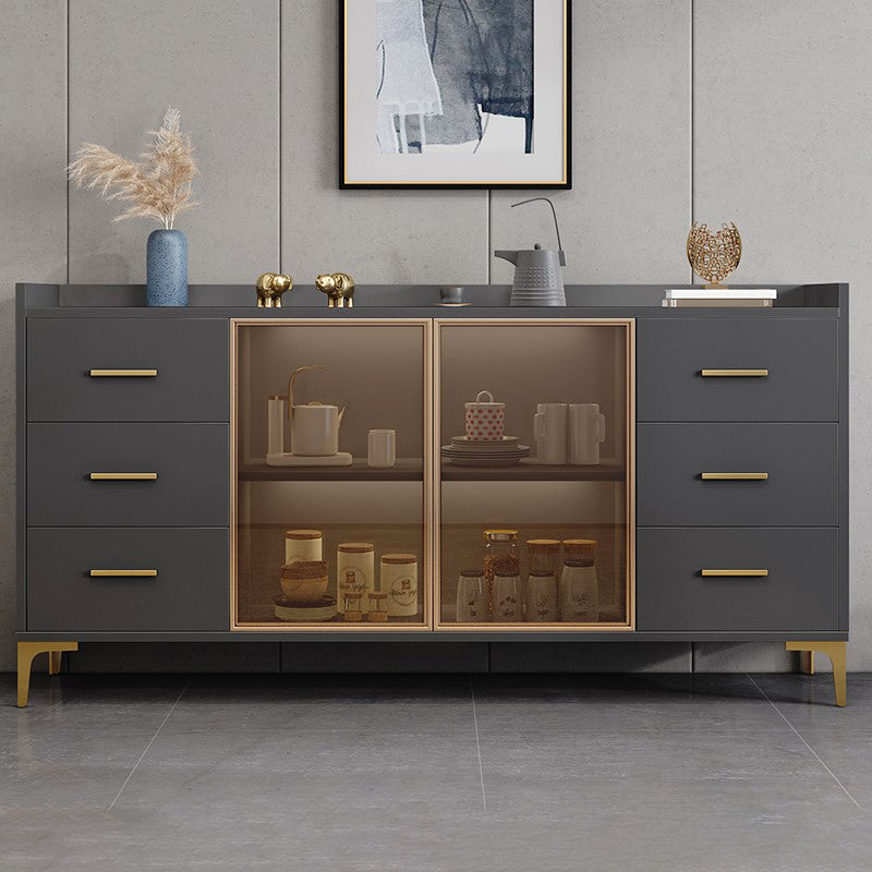 Modern Engineered Wood Sideboard Adjustable Shelving Server with Stone for Dining Room 63"L x 16"W x 35"H Grey Clearhalo 'buffet_sideboard' 'Buffets & Sideboards' 'furn' 'furn_buffet_sideboard' 'Furniture' 'furniture_buffet_sideboard' 'Kitchen & Dining Furniture' 5029920