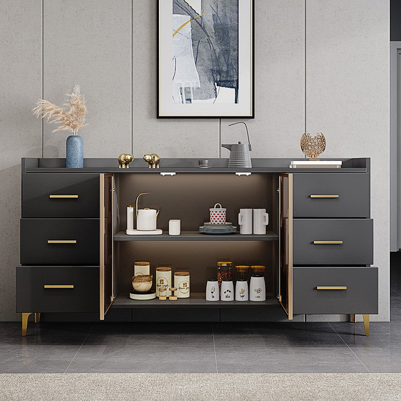 Modern Engineered Wood Sideboard Adjustable Shelving Server with Stone for Dining Room Clearhalo 'buffet_sideboard' 'Buffets & Sideboards' 'furn' 'furn_buffet_sideboard' 'Furniture' 'furniture_buffet_sideboard' 'Kitchen & Dining Furniture' 5029921