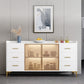 Modern Engineered Wood Sideboard Adjustable Shelving Server with Stone for Dining Room 63"L x 16"W x 35"H White Clearhalo 'buffet_sideboard' 'Buffets & Sideboards' 'furn' 'furn_buffet_sideboard' 'Furniture' 'furniture_buffet_sideboard' 'Kitchen & Dining Furniture' 5029926