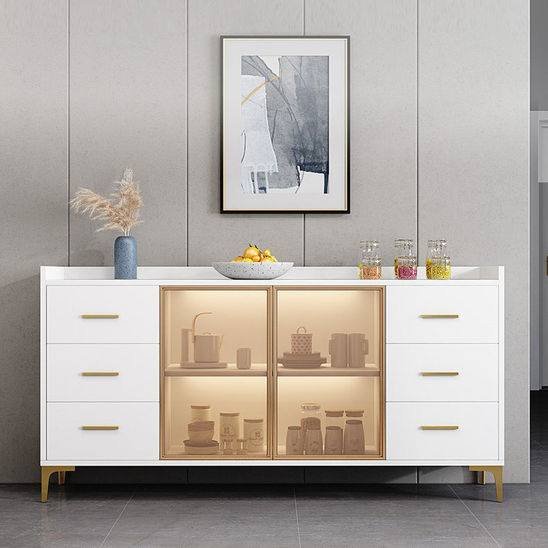Modern Engineered Wood Sideboard Adjustable Shelving Server with Stone for Dining Room 63"L x 16"W x 35"H White Clearhalo 'buffet_sideboard' 'Buffets & Sideboards' 'furn' 'furn_buffet_sideboard' 'Furniture' 'furniture_buffet_sideboard' 'Kitchen & Dining Furniture' 5029926