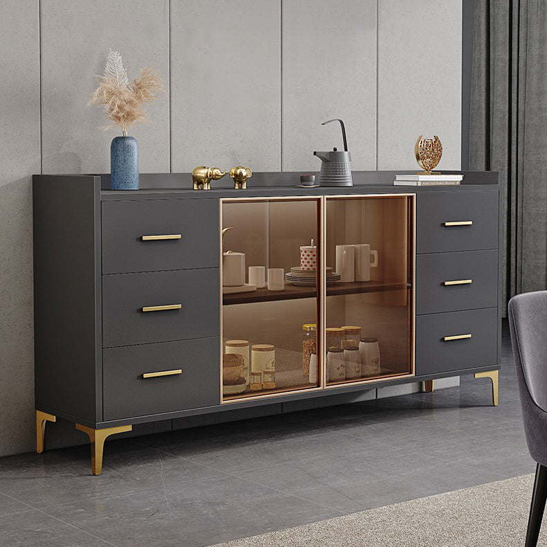 Modern Engineered Wood Sideboard Adjustable Shelving Server with Stone for Dining Room Clearhalo 'buffet_sideboard' 'Buffets & Sideboards' 'furn' 'furn_buffet_sideboard' 'Furniture' 'furniture_buffet_sideboard' 'Kitchen & Dining Furniture' 5029931