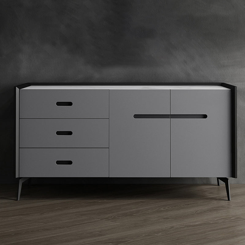 3-Drawer Engineered Wood Sideboard Modern Stone Countertop Dining Server for Living Room Grey Clearhalo 'buffet_sideboard' 'Buffets & Sideboards' 'furn' 'furn_buffet_sideboard' 'Furniture' 'furniture_buffet_sideboard' 'Kitchen & Dining Furniture' 5029946