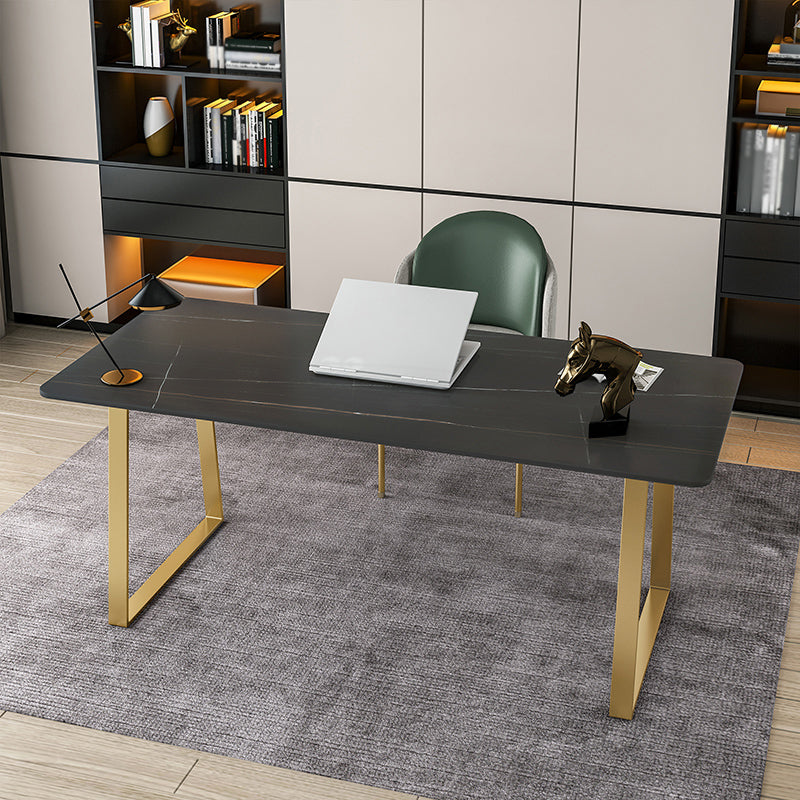 Glam Style Stone Writing Desk Rectangular Sled Base Writing Desk 47.2"L x 23.6"W x 29.5"H Black-Gold Clearhalo 'furn' 'furn_office_desk' 'Furniture' 'furniture_office_desk' 'Office Desks' 'Office Furniture' 'office_desk' 5029961