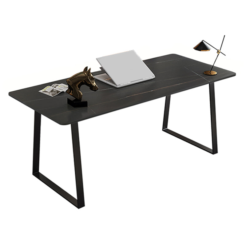 Glam Style Stone Writing Desk Rectangular Sled Base Writing Desk Black Clearhalo 'furn' 'furn_office_desk' 'Furniture' 'furniture_office_desk' 'Office Desks' 'Office Furniture' 'office_desk' 5029962