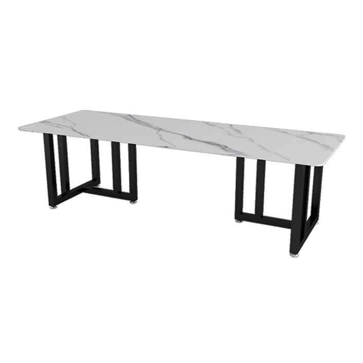 Office Study Table Curved Shaped Modern Sintered Stone Meeting Desk White-Black Clearhalo 'furn' 'furn_office_desk' 'Furniture' 'furniture_office_desk' 'Office Desks' 'Office Furniture' 'office_desk' 5030021