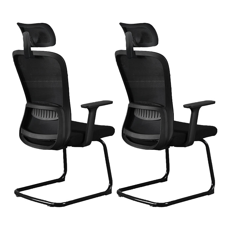Modern & Contemporary Desk Chair No Wheels Mid Back Home Office Chair Black 2 Piece Set With Headrest Clearhalo 'furn' 'furn_office_chair' 'Furniture' 'furniture_office_chair' 'Office Chairs' 'Office Furniture' 'office_chair' 5030250