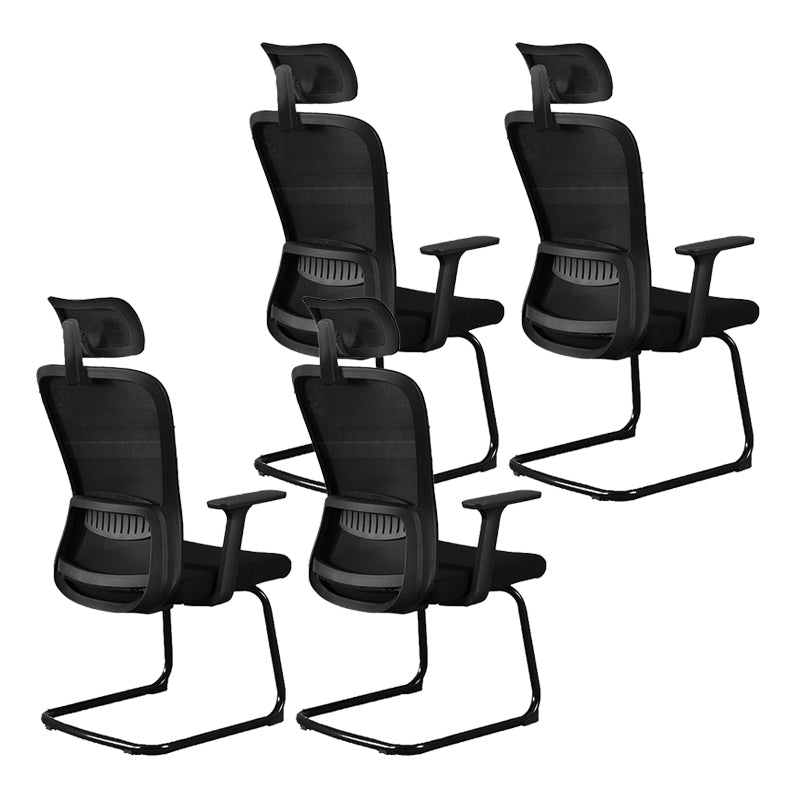 Modern & Contemporary Desk Chair No Wheels Mid Back Home Office Chair Black 4 Piece Set With Headrest Clearhalo 'furn' 'furn_office_chair' 'Furniture' 'furniture_office_chair' 'Office Chairs' 'Office Furniture' 'office_chair' 5030252