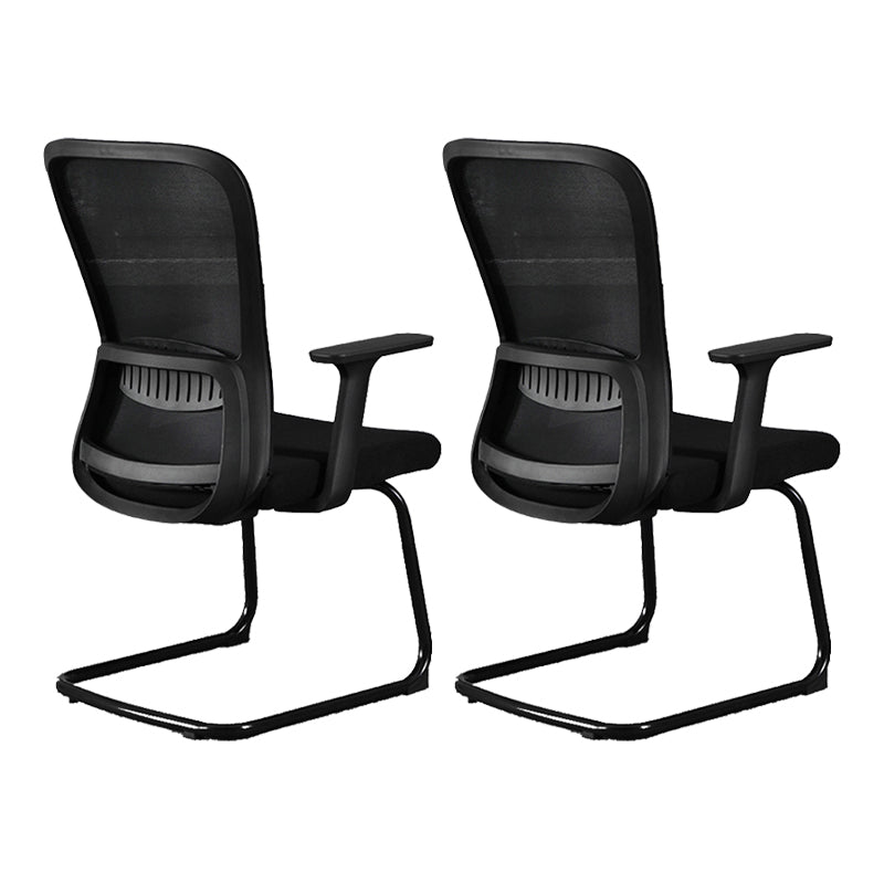 Modern & Contemporary Desk Chair No Wheels Mid Back Home Office Chair Black 2 Piece Set Without Headrest Clearhalo 'furn' 'furn_office_chair' 'Furniture' 'furniture_office_chair' 'Office Chairs' 'Office Furniture' 'office_chair' 5030255