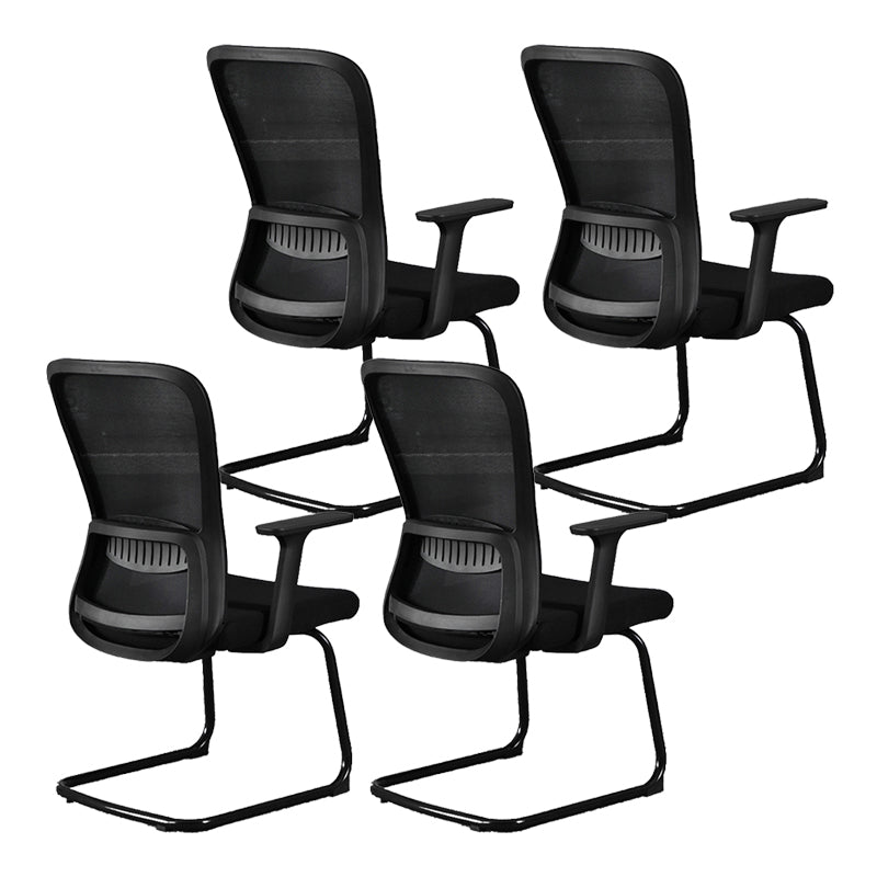 Modern & Contemporary Desk Chair No Wheels Mid Back Home Office Chair Black 4 Piece Set Without Headrest Clearhalo 'furn' 'furn_office_chair' 'Furniture' 'furniture_office_chair' 'Office Chairs' 'Office Furniture' 'office_chair' 5030258
