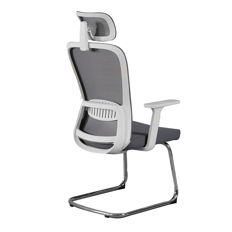 Modern & Contemporary Desk Chair No Wheels Mid Back Home Office Chair White-Gray 1 Piece With Headrest Clearhalo 'furn' 'furn_office_chair' 'Furniture' 'furniture_office_chair' 'Office Chairs' 'Office Furniture' 'office_chair' 5030260