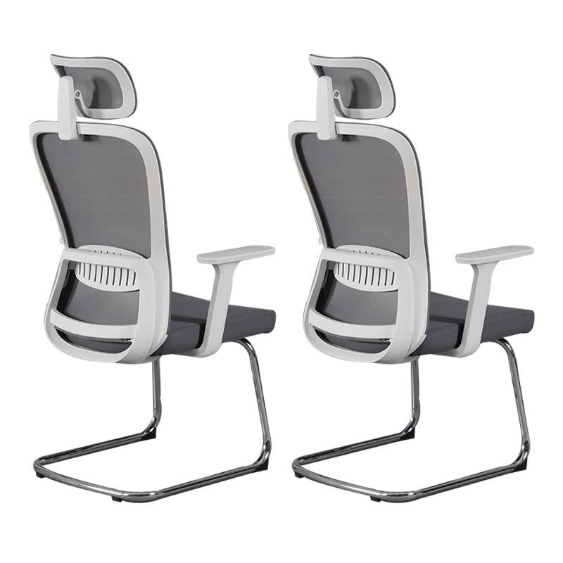 Modern & Contemporary Desk Chair No Wheels Mid Back Home Office Chair White-Gray 2 Piece Set With Headrest Clearhalo 'furn' 'furn_office_chair' 'Furniture' 'furniture_office_chair' 'Office Chairs' 'Office Furniture' 'office_chair' 5030261