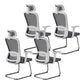 Modern & Contemporary Desk Chair No Wheels Mid Back Home Office Chair White-Gray 4 Piece Set With Headrest Clearhalo 'furn' 'furn_office_chair' 'Furniture' 'furniture_office_chair' 'Office Chairs' 'Office Furniture' 'office_chair' 5030263