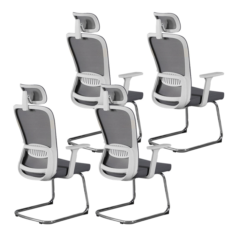 Modern & Contemporary Desk Chair No Wheels Mid Back Home Office Chair White-Gray 4 Piece Set With Headrest Clearhalo 'furn' 'furn_office_chair' 'Furniture' 'furniture_office_chair' 'Office Chairs' 'Office Furniture' 'office_chair' 5030263