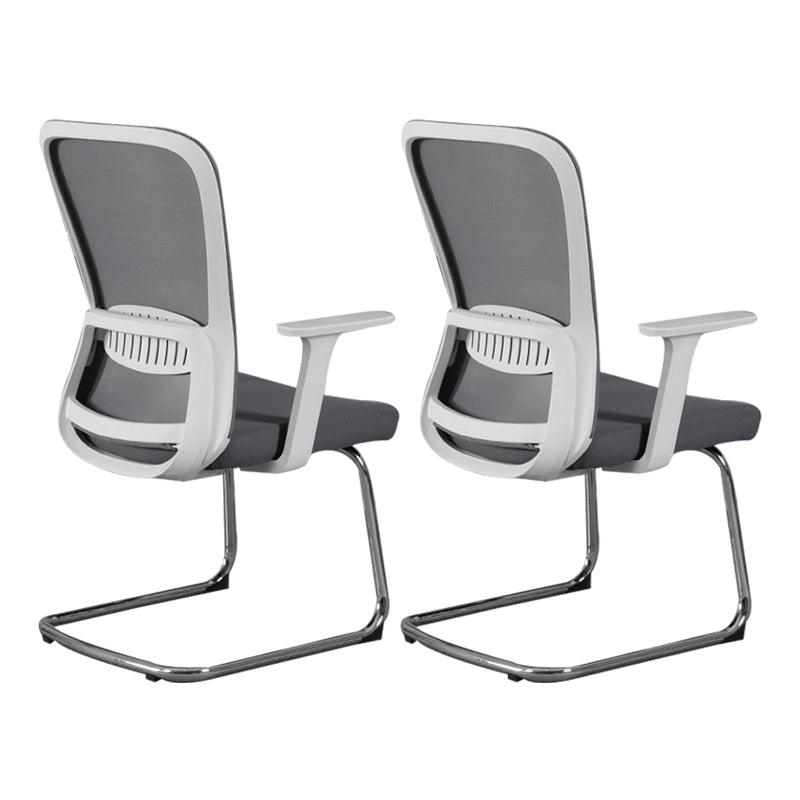 Modern & Contemporary Desk Chair No Wheels Mid Back Home Office Chair White-Gray 2 Piece Set Without Headrest Clearhalo 'furn' 'furn_office_chair' 'Furniture' 'furniture_office_chair' 'Office Chairs' 'Office Furniture' 'office_chair' 5030267