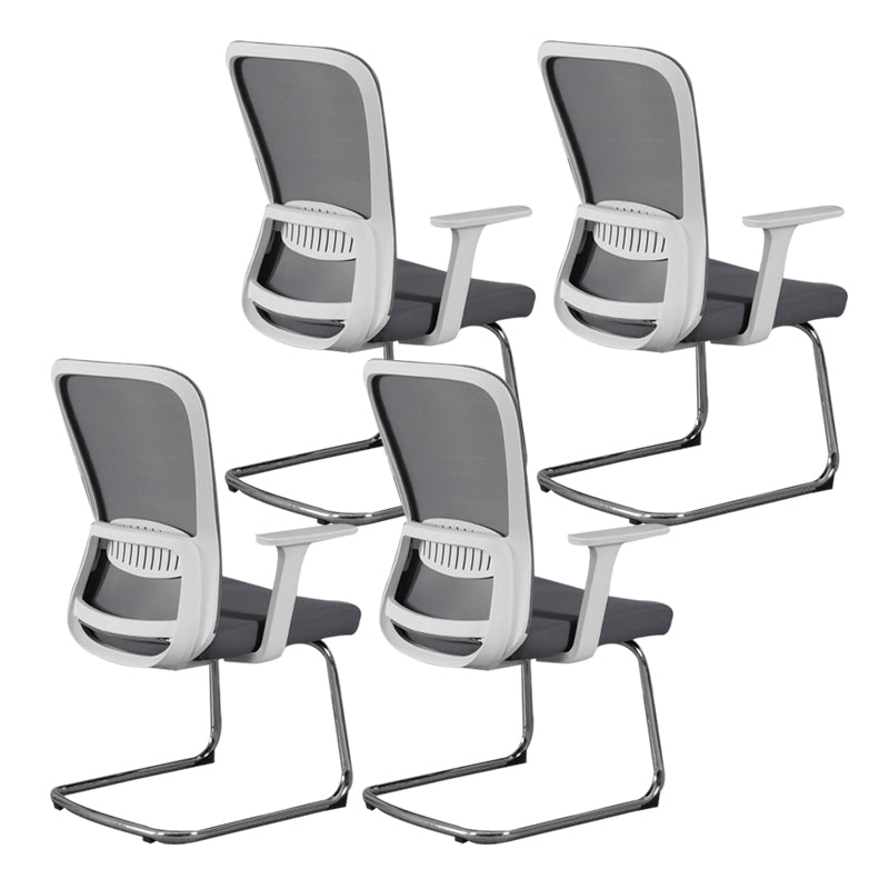 Modern & Contemporary Desk Chair No Wheels Mid Back Home Office Chair White-Gray 4 Piece Set Without Headrest Clearhalo 'furn' 'furn_office_chair' 'Furniture' 'furniture_office_chair' 'Office Chairs' 'Office Furniture' 'office_chair' 5030268