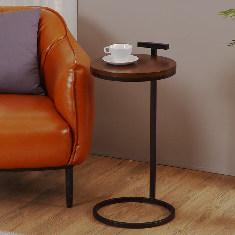27.5" Tall Iron C Side Table Round Wood Side End Table for Living Room 13.8"L x 13.8"W x 27.6"H Black Brown Clearhalo 'Coffee & Accent Tables' 'End & Side Tables' 'end_side_table' 'end_side_tables' 'furn' 'furn_end_side_tables' 'Furniture' 'furniture_end_side_table' 'Living Room Furniture' 5030309