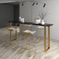 Stone Bar Table Traditional Luxury Rectangle Bar Table with Sled Base in Gold 78.7"L x 15.7"W x 41.3"H Black Without Chairs Clearhalo 'Bar Furniture' 'Bar Tables' 'bar_tables' 'furn' 'furn_bar_tables' 'Furniture' 'furniture_bar_tables' 'Kitchen & Dining Furniture' 5031110