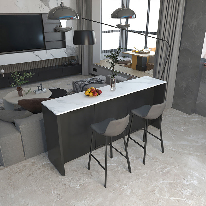 Rectangle Indoor Patio Bar Table Double pedestal White Stone Counter Table 47.2"L x 15.7"W x 41.3"H Without Chairs Clearhalo 'Bar Furniture' 'Bar Tables' 'bar_tables' 'furn' 'furn_bar_tables' 'Furniture' 'furniture_bar_tables' 'Kitchen & Dining Furniture' 5031178